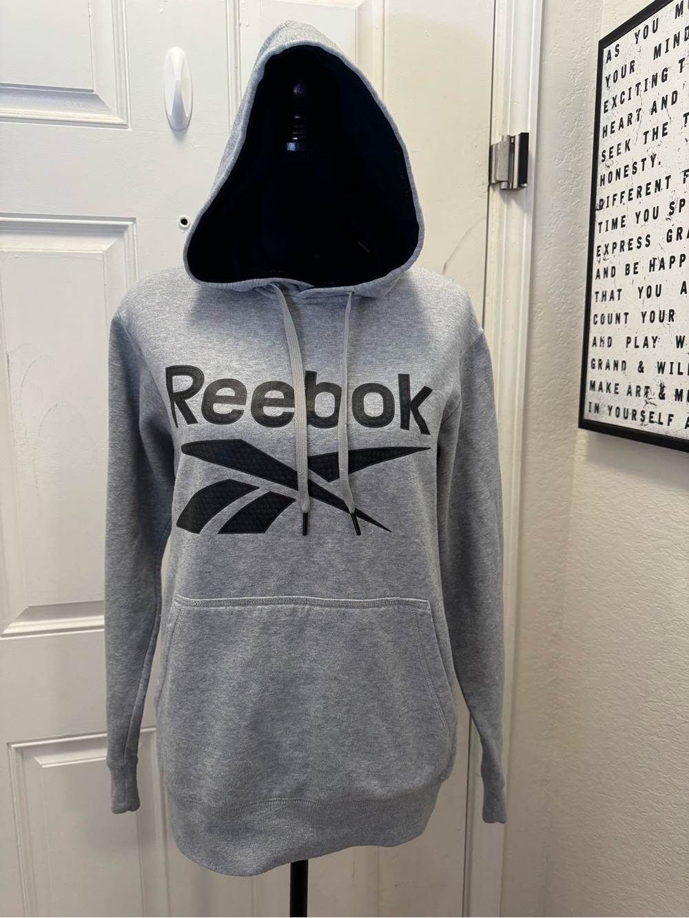 Reebok Light Gray Pullover Hoodie with Black Logo
